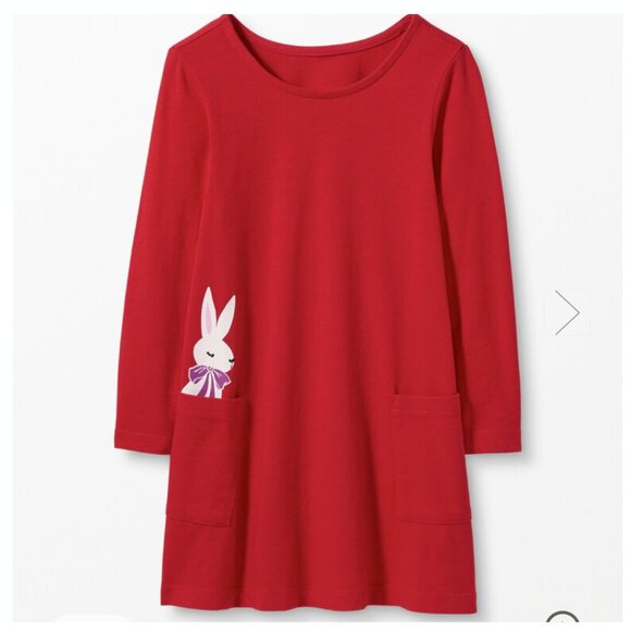 Hanna Andersson Girls Bunny Pocket Long Sleeve Dress Red - Picture 1 of 2